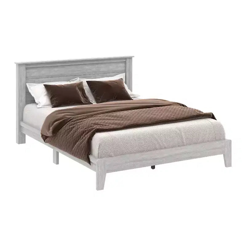 Galano Queen Tiena Lencia Bed with Headboard  Dusty Grey Oak