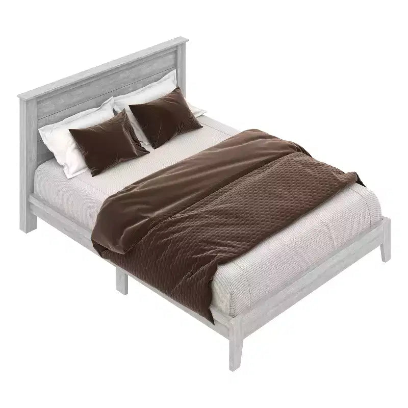 Galano Queen Tiena Lencia Bed with Headboard  Dusty Grey Oak