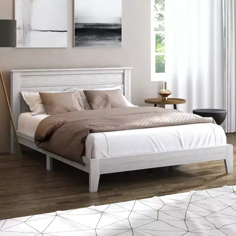Galano Queen Tiena Lencia Bed with Headboard  Dusty Grey Oak