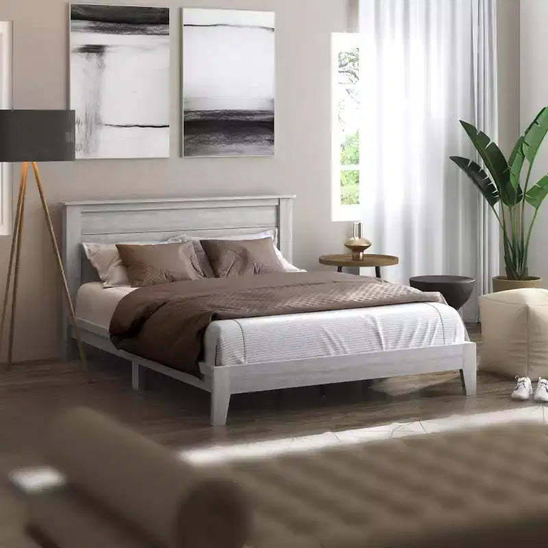 Galano Queen Tiena Lencia Bed with Headboard  Dusty Grey Oak