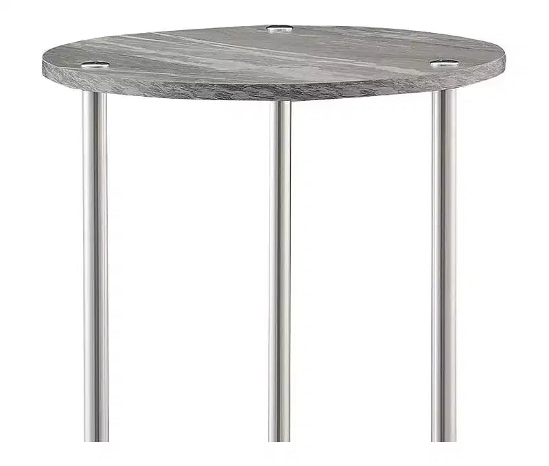 HomeStock Belmont Round Two Tier End Table with Stainless Steel Legs, Sturdy Particleboard Shelves and Modern Contemporary Style