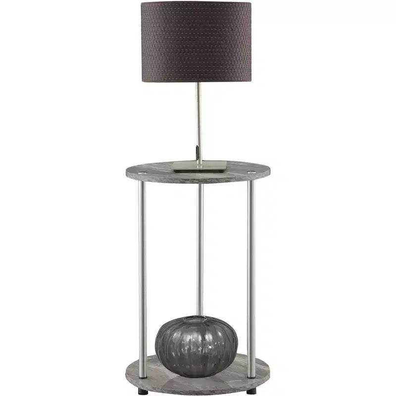 HomeStock Belmont Round Two Tier End Table with Stainless Steel Legs, Sturdy Particleboard Shelves and Modern Contemporary Style