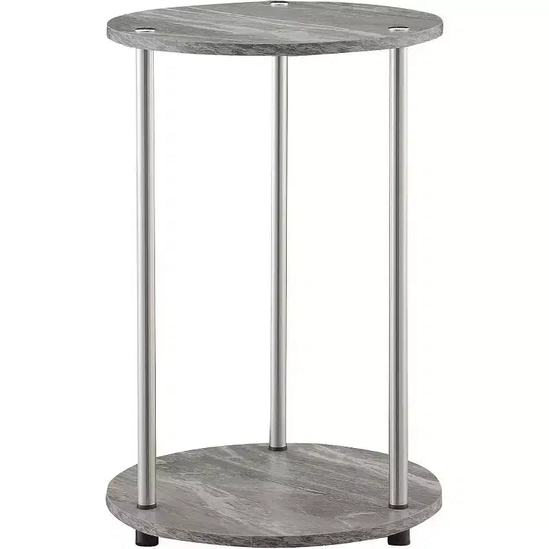 HomeStock Belmont Round Two Tier End Table with Stainless Steel Legs, Sturdy Particleboard Shelves and Modern Contemporary Style