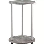 HomeStock Belmont Round Two Tier End Table with Stainless Steel Legs, Sturdy Particleboard Shelves and Modern Contemporary Style