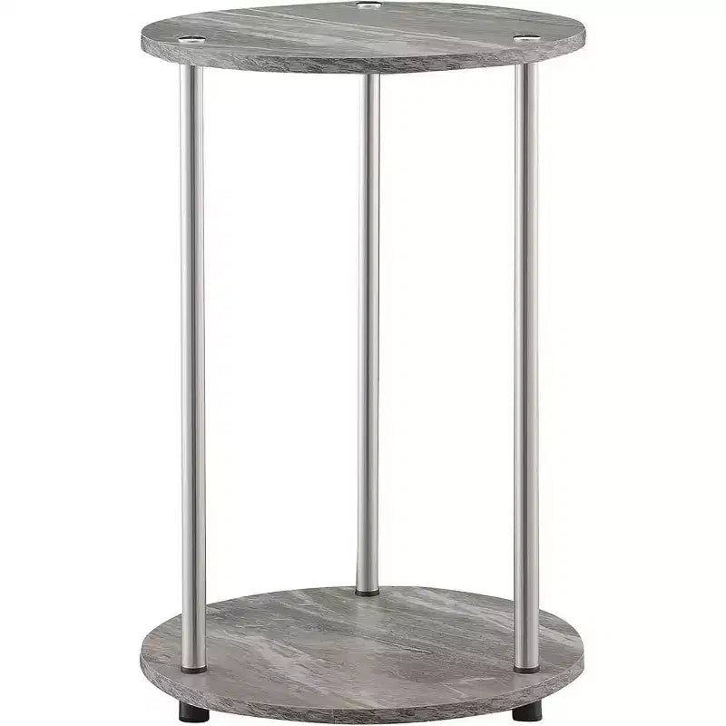 HomeStock Belmont Round Two Tier End Table with Stainless Steel Legs, Sturdy Particleboard Shelves and Modern Contemporary Style
