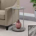 HomeStock Belmont Round Two Tier End Table with Stainless Steel Legs, Sturdy Particleboard Shelves and Modern Contemporary Style
