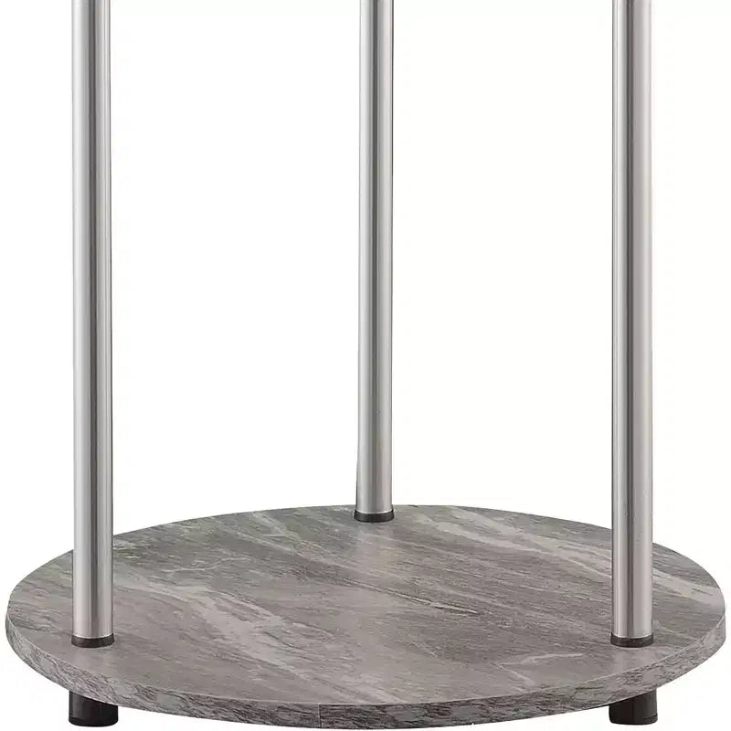 HomeStock Belmont Round Two Tier End Table with Stainless Steel Legs, Sturdy Particleboard Shelves and Modern Contemporary Style