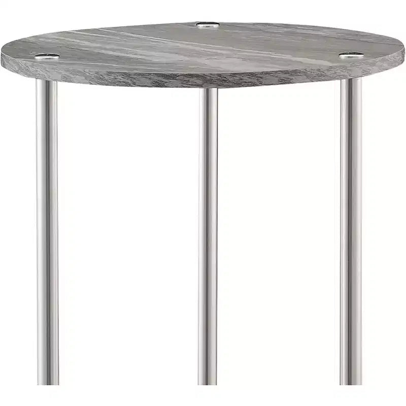 HomeStock Belmont Round Two Tier End Table with Stainless Steel Legs, Sturdy Particleboard Shelves and Modern Contemporary Style