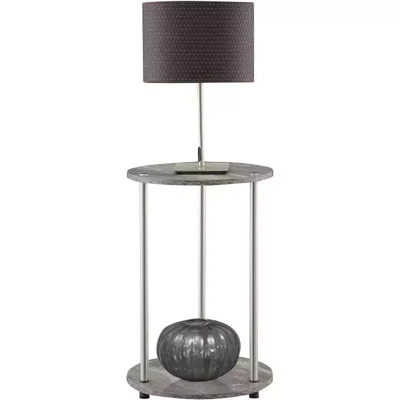 HomeStock Belmont Round Two Tier End Table with Stainless Steel Legs, Sturdy Particleboard Shelves and Modern Contemporary Style