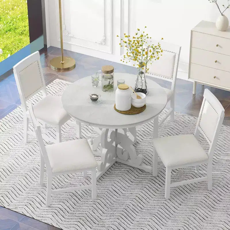 GDFStudio Ford 5 Piece Dining Set with Extendable Table and Upholstered Chairs