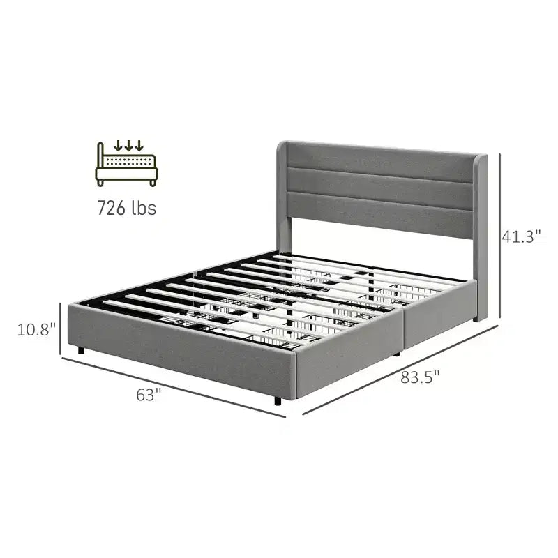 GDFStudio Larisa Modern Upholstered Bed with Headboard and 4 Storage Drawers