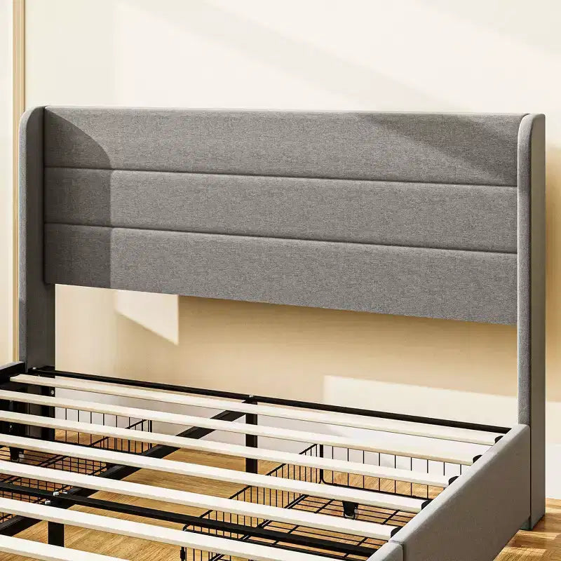 GDFStudio Larisa Modern Upholstered Bed with Headboard and 4 Storage Drawers