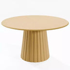 PexFix 52 Wood Round Dining Table Kitchen Table for 4-6 with Arc-Shaped Edge Top & Textured Tapered Base for Living/Dining Room Coffee Office Natural