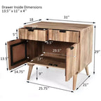 ModernLuxe Accent Cabinet with 2 Drawers, Natural Grain Mango Wood Sideboard Storage Cabinet