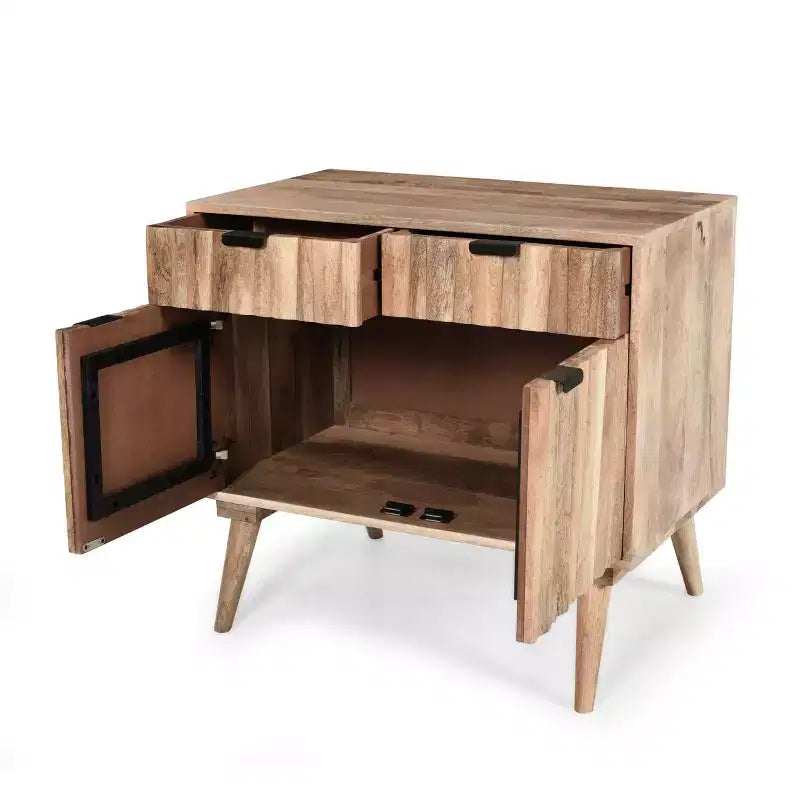 ModernLuxe Accent Cabinet with 2 Drawers, Natural Grain Mango Wood Sideboard Storage Cabinet
