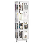 Okak All-Steel Rotating Bookshelf with 360Wheels, Storage Shelves with 4 Tiers, Storage Organizer for Living Room, Hallway, Office