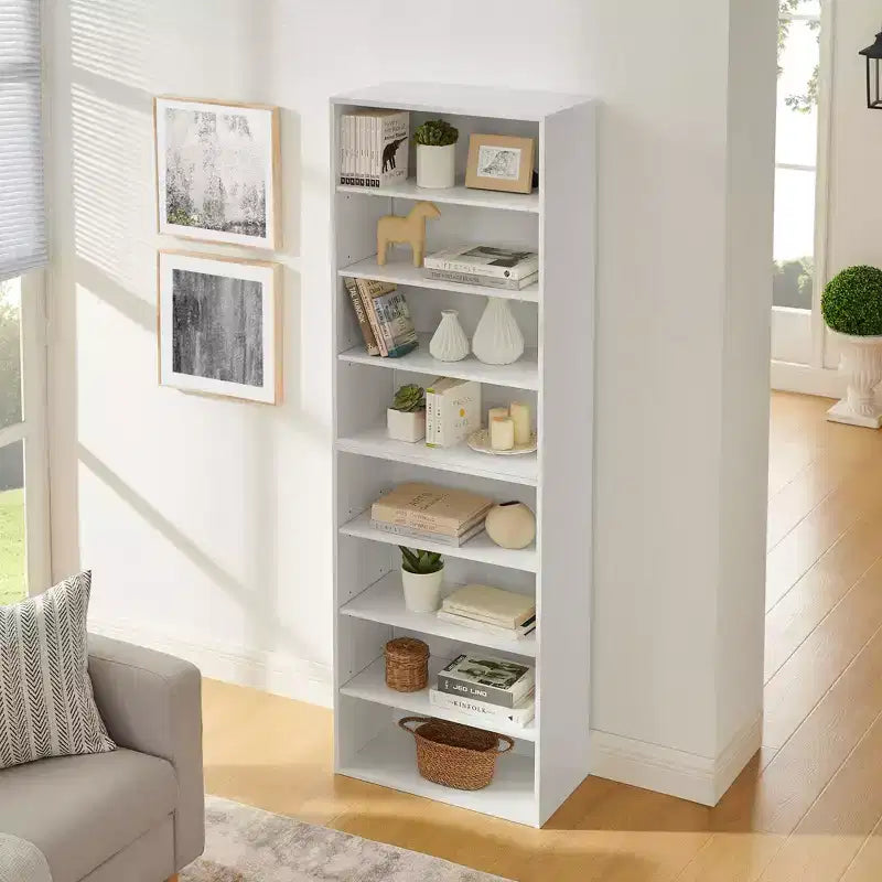 Okak Minimalism Bookshelf, Storage Shelves with 8 Tiers, Multi-functional Double-layer Storage Organizer for Living Room, Office