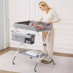 VEVOR Baby Changing Table,Foldable Diaper Change Station with Side Basket,Lockable Wheels,Multi-Functional Storage Organizer Nursery,Light Gray
