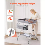 VEVOR Baby Changing Table,Foldable Diaper Change Station with Side Basket,Lockable Wheels,Multi-Functional Storage Organizer Nursery,Light Gray