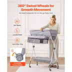 VEVOR Baby Changing Table,Foldable Diaper Change Station with Side Basket,Lockable Wheels,Multi-Functional Storage Organizer Nursery,Light Gray