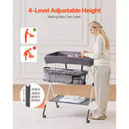 VEVOR Baby Changing Table, Foldable Diaper Change Station with Side Basket,Lockable Wheels, Multi-Functional Storage Organizer Nursery,Dark Gray