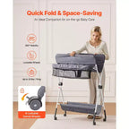 VEVOR Baby Changing Table, Foldable Diaper Change Station with Side Basket,Lockable Wheels, Multi-Functional Storage Organizer Nursery,Dark Gray