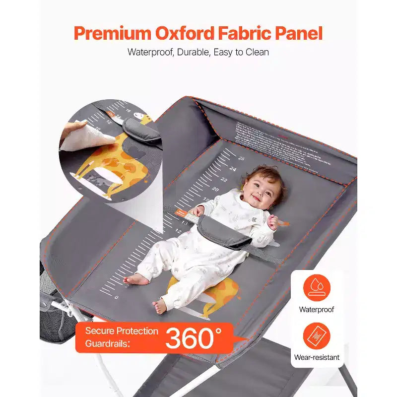 VEVOR Baby Changing Table, Foldable Diaper Change Station with Side Basket,Lockable Wheels, Multi-Functional Storage Organizer Nursery,Dark Gray