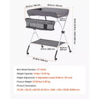 VEVOR Baby Changing Table, Foldable Diaper Change Station with Side Basket,Lockable Wheels, Multi-Functional Storage Organizer Nursery,Dark Gray