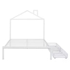 Bellemave Full Bed for Kids, Metal Full Bed with Drawer for Boys, girs, Full Bed Frame with House-Shaped Headboard, Full Size House Bed, White