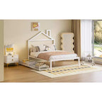 Bellemave Full Bed for Kids, Metal Full Bed with Drawer for Boys, girs, Full Bed Frame with House-Shaped Headboard, Full Size House Bed, White