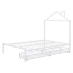 Bellemave Full Bed for Kids, Metal Full Bed with Drawer for Boys, girs, Full Bed Frame with House-Shaped Headboard, Full Size House Bed, White