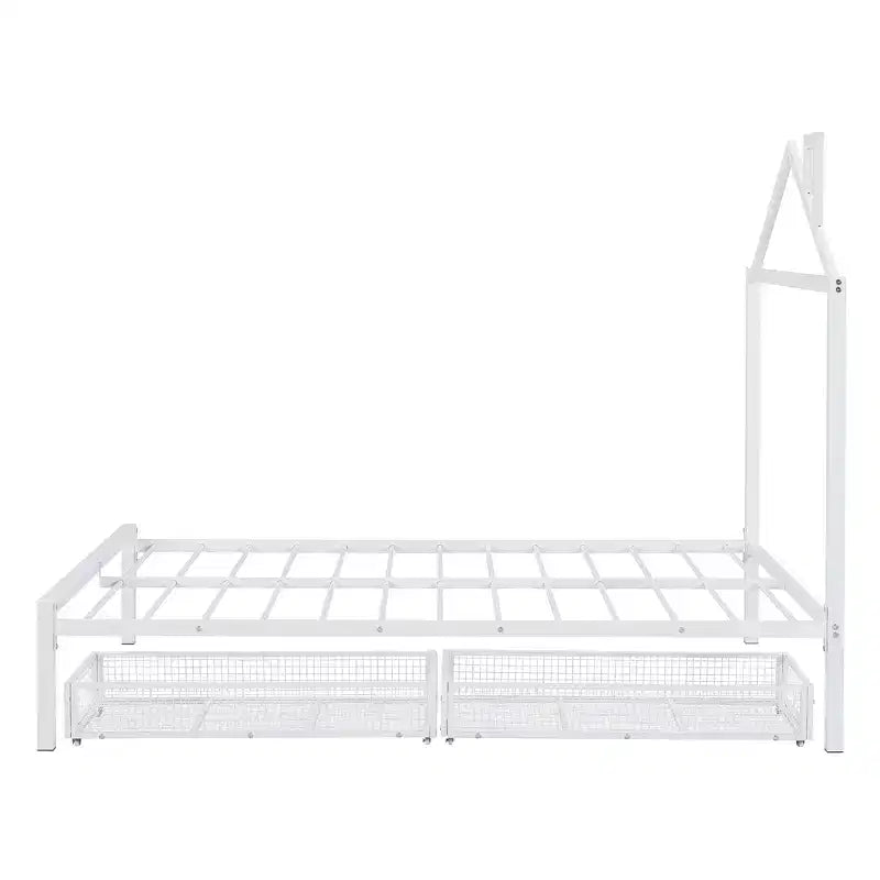 Bellemave Full Bed for Kids, Metal Full Bed with Drawer for Boys, girs, Full Bed Frame with House-Shaped Headboard, Full Size House Bed, White