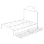 Bellemave Full Bed for Kids, Metal Full Bed with Drawer for Boys, girs, Full Bed Frame with House-Shaped Headboard, Full Size House Bed, White