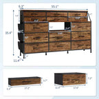 Black/White Dresser for Bedroom, 55 Wide Modern Dresser TV Stand 14 Fabric Drawer Organizer, Large Clothing Storage Cabinet for Hallway, Living Room