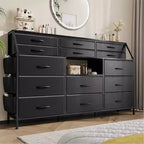 Black/White Dresser for Bedroom, 55 Wide Modern Dresser TV Stand 14 Fabric Drawer Organizer, Large Clothing Storage Cabinet for Hallway, Living Room