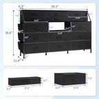 Black/White Dresser for Bedroom, 55 Wide Modern Dresser TV Stand 14 Fabric Drawer Organizer, Large Clothing Storage Cabinet for Hallway, Living Room