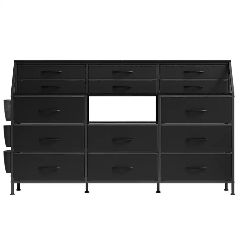 Black/White Dresser for Bedroom, 55 Wide Modern Dresser TV Stand 14 Fabric Drawer Organizer, Large Clothing Storage Cabinet for Hallway, Living Room