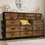 Black/White Dresser for Bedroom, 55 Wide Modern Dresser TV Stand 14 Fabric Drawer Organizer, Large Clothing Storage Cabinet for Hallway, Living Room