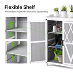 Outdoor Storage Cabinet, Potting Bench - Waterproof Wooden Garden Work Station with Galvanized Tabletop, Adjustable Shelves for Backyard/Patio/Lawn