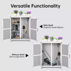 Outdoor Storage Cabinet, Potting Bench - Waterproof Wooden Garden Work Station with Galvanized Tabletop, Adjustable Shelves for Backyard/Patio/Lawn