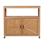 Okak Storage Cabinet with Potting Bench, Kitchen Cabinet with 2 Doors and 2 Shelves, Short Cabinet for Living Room, Dining Room, Kitchen