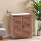 Okak Storage Cabinet with Potting Bench, Kitchen Cabinet with 2 Doors and 2 Shelves, Short Cabinet for Living Room, Dining Room, Kitchen