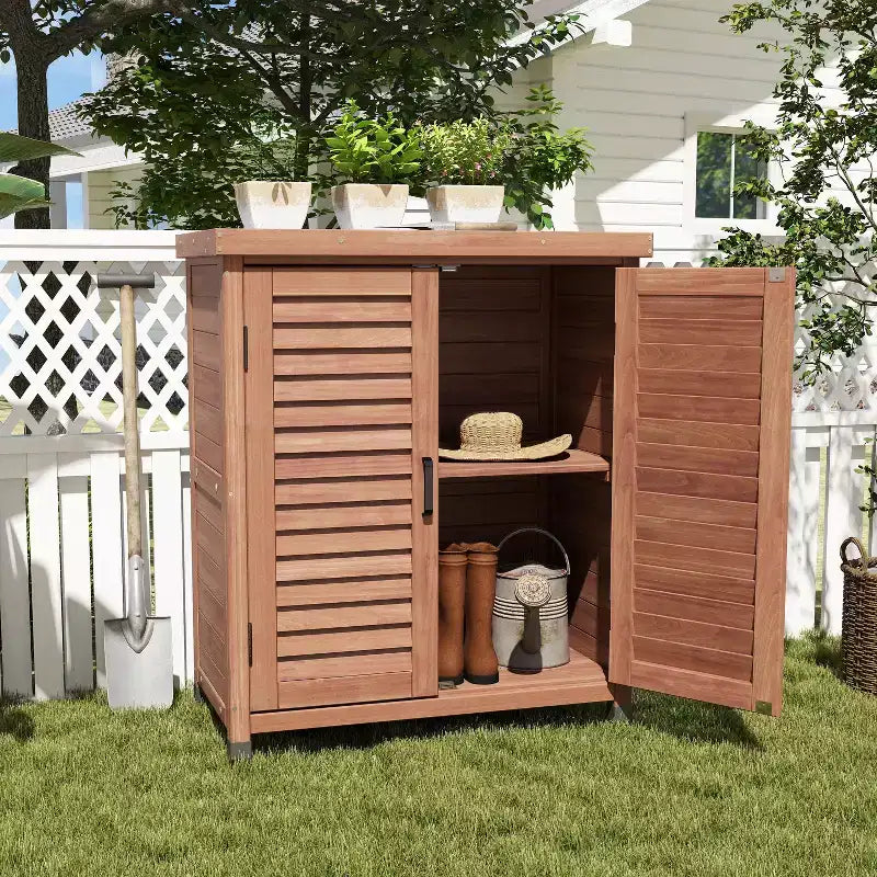 Okak Storage Cabinet with Potting Bench, Kitchen Cabinet with 2 Doors and 2 Shelves, Short Cabinet for Living Room, Dining Room, Kitchen