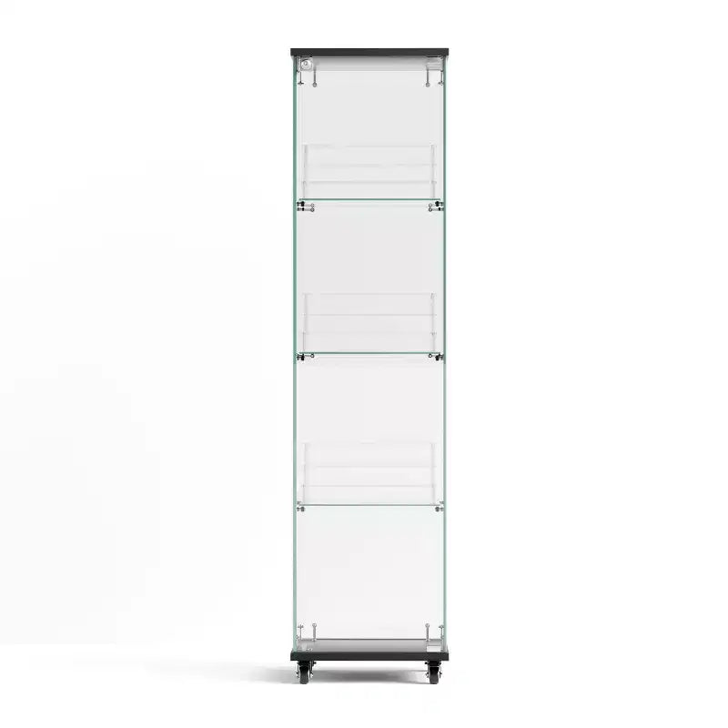 Okak Display Cabinet, 4 Tier Storage Cabinet with 1 Doors and Wheels, Freestanding Cabinet for Living Room, Hallway and Office