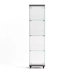 Okak Display Cabinet, 4 Tier Storage Cabinet with 1 Doors and Wheels, Freestanding Cabinet for Living Room, Hallway and Office