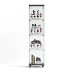 Okak Display Cabinet, 4 Tier Storage Cabinet with 1 Doors and Wheels, Freestanding Cabinet for Living Room, Hallway and Office