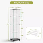 Okak Display Cabinet, 4 Tier Storage Cabinet with 1 Doors and Wheels, Freestanding Cabinet for Living Room, Hallway and Office