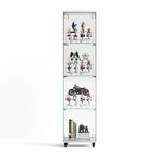 Okak Display Cabinet, 4 Tier Storage Cabinet with 1 Doors and Wheels, Freestanding Cabinet for Living Room, Hallway and Office