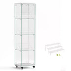Okak Display Cabinet, 4 Tier Storage Cabinet with 1 Doors and Wheels, Freestanding Cabinet for Living Room, Hallway and Office