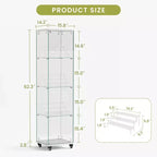 Okak Display Cabinet, 4 Tier Storage Cabinet with 1 Doors and Wheels, Freestanding Cabinet for Living Room, Hallway and Office